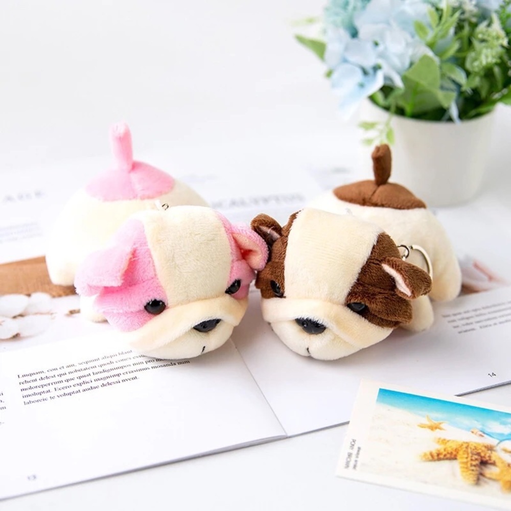 Dog keychain cute plush doll mini accessories womens girls gray pink - Picture 3 of 3